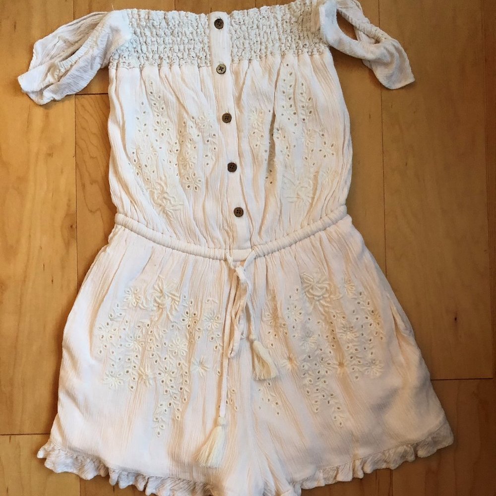 Summery Off-White Off-the-Shoulder Romper